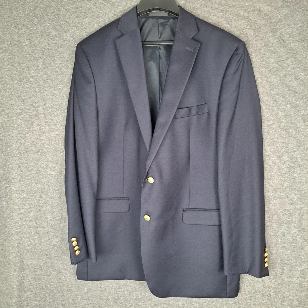 Lauren Ralph Lauren Blazer Mens 44L Navy Wool Gold Button Sport Coat Jacket